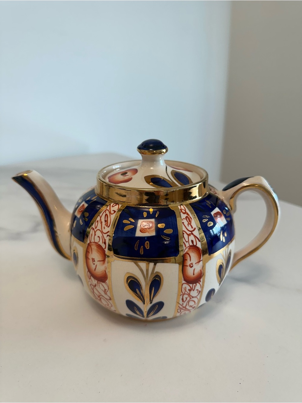 Vintage Sudlow’s Burslem Impari Hand-Painted Blue Copper Gold Decorative Teapot